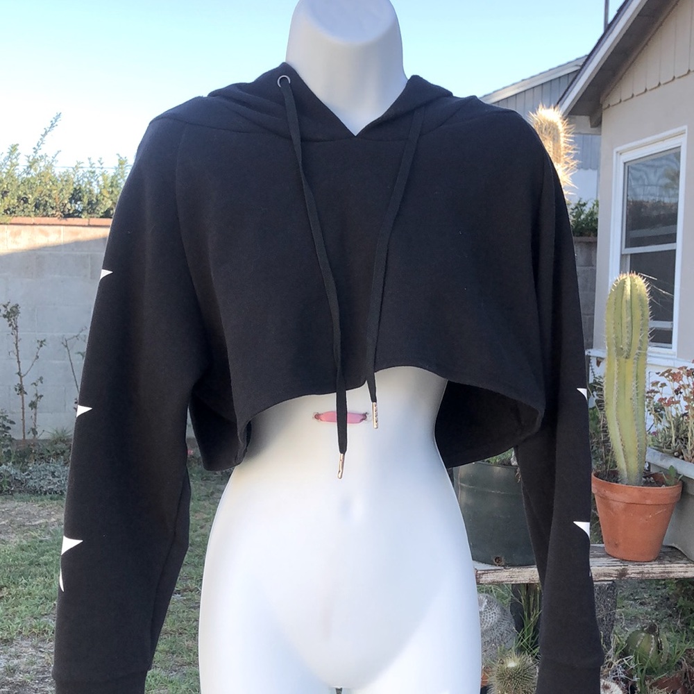 Black with white stars crop sweater with hood